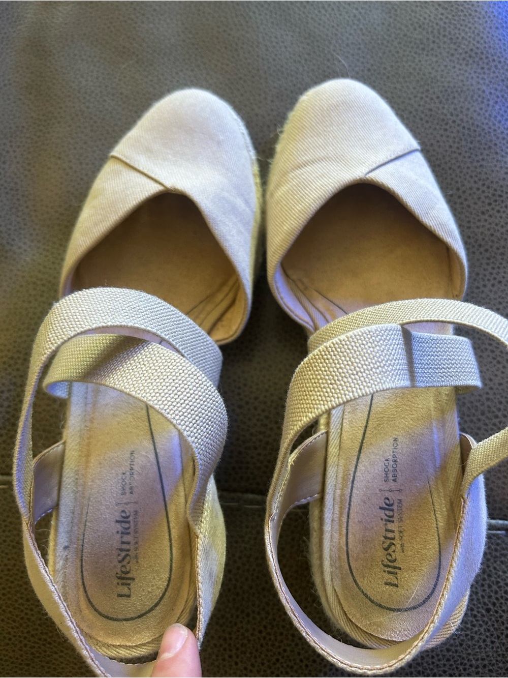 Life Stride Women's Beige Cross-Strap Espadrille Flats sz7W